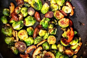 Sauteed Brussels Sprouts and Shiitake Mushrooms Finished