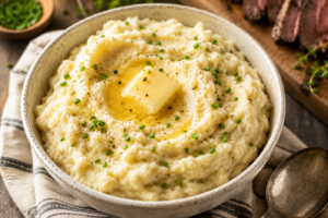 Instant pot mashed potatoes plated with butter melting over the top