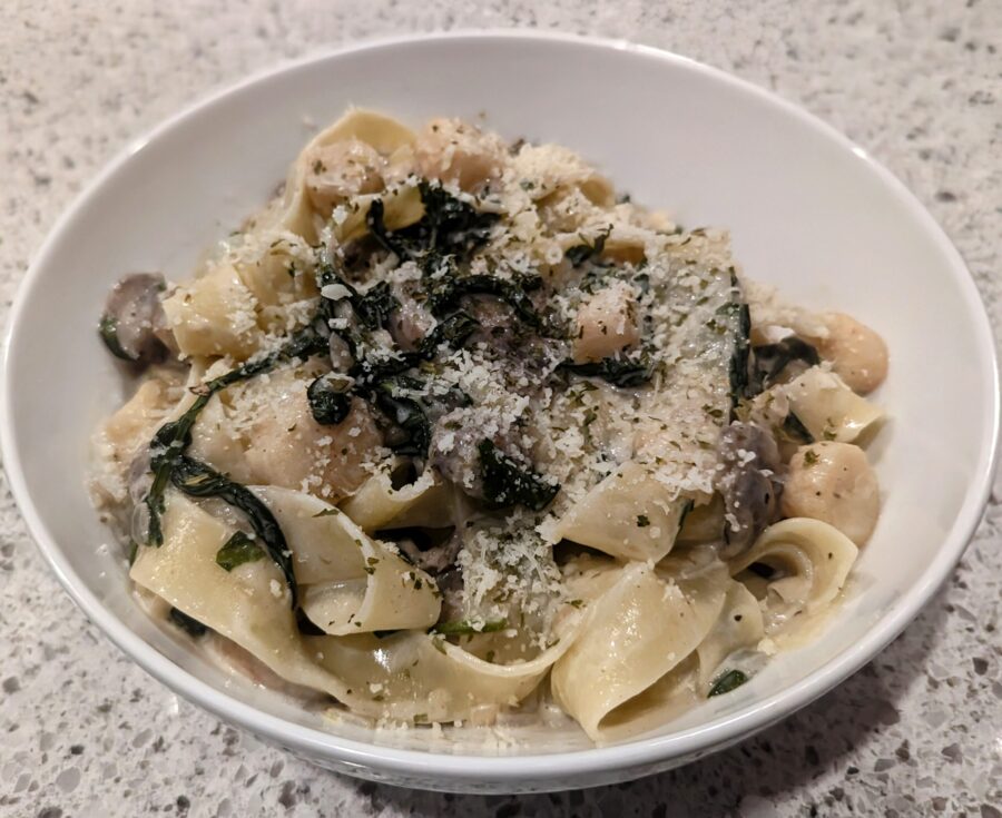 Scallops Florentine Plated with Pappardelle Pasta