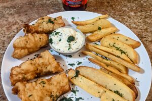 Alaskan Halibut Fish and Chips Plated