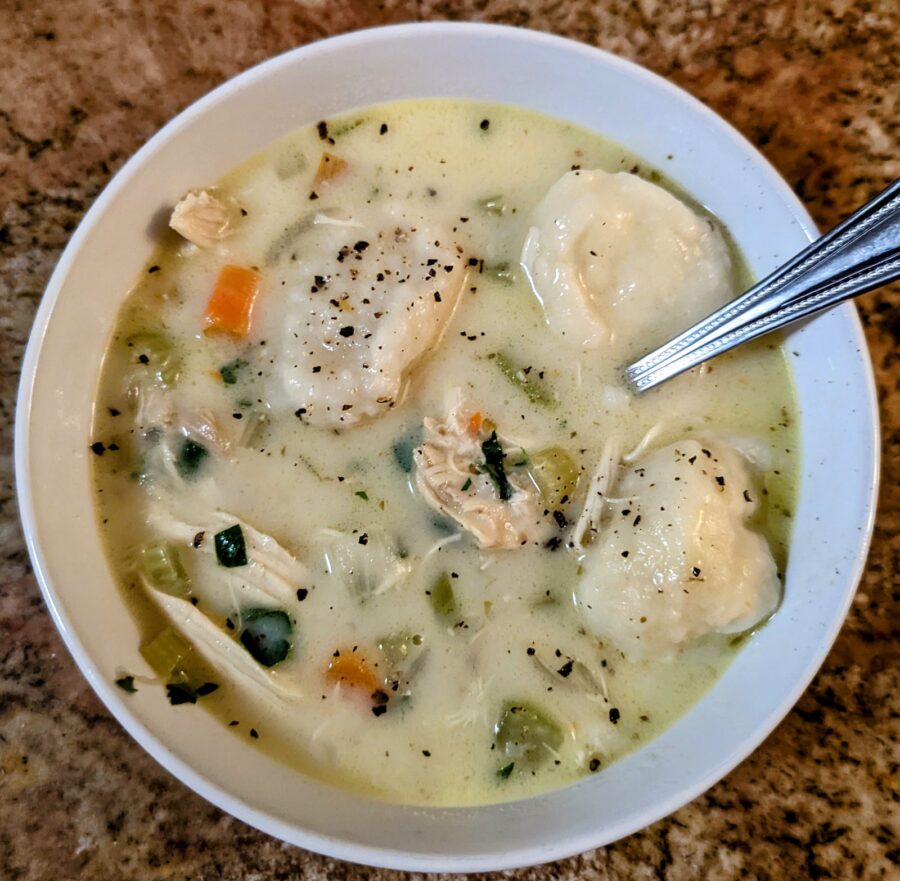 Shortcut Chicken and Dumplings Plated