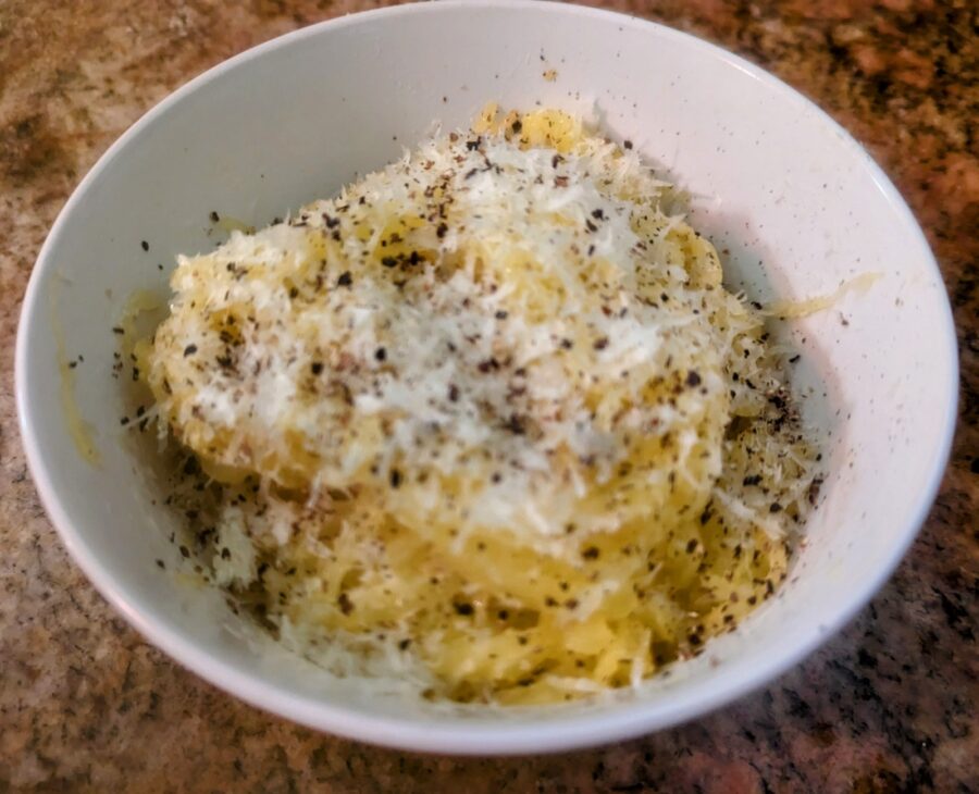 Spaghetti Squash Cacio e Pepe Plated